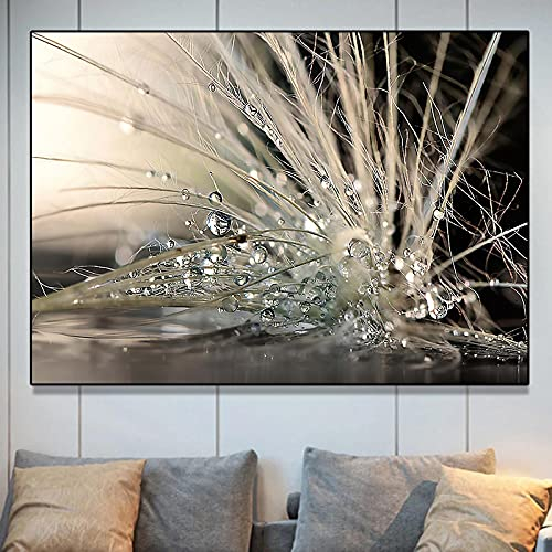 Zhadongli Art Morgen Wasserperlen Leinwand Gemälde Wassertropfen Nach Regen Poster und Druck Schöne Landschaft Wandbild Raumdekoration 40x50cm(16x20in) mit Rahmen