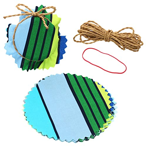 MamboCat 10er Marmeladendeckchen Streifen blau grün Ø 14 cm + 1 Fixiergummi + 4 m Schnur I passend für Einmachgläser bis max. Ø 7 cm I Einmachgläser I Geschenkverpackung I Stoffdeckchen