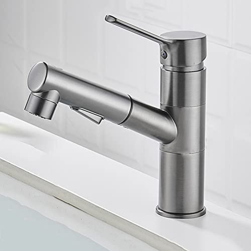 ZYCDP Wasserhahn Badezimmer Ausziehbar, Mischbatterie Waschbecken für Heißes und Kaltes Wasser, Waschtischarmatur 360° Drehbar, Einhandmischer Armatur Waschbecken aus Messing, kurz