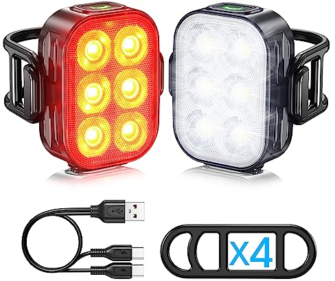 Luci Bicicletta，Luci Anteriori e Posteriori di Bicicletta，Luci di Sicurezza LED in Modalità 4+6，Ricarica USB Impermeabile IP65，Adatto per Varie Bici da Strada e Mountain Bici e Viaggi Notturni.