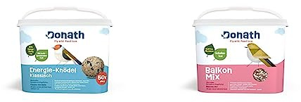 Donath Energie-Knödel Klassisch ohne Netz - Meisenknödel ohne Netz - 100g je Stück - kraftspendendes Fett 50er Eimer & Donath Balkon Mix - schalenfreie Mischung für einen sauberen Balkon - 5 Kg Eimer