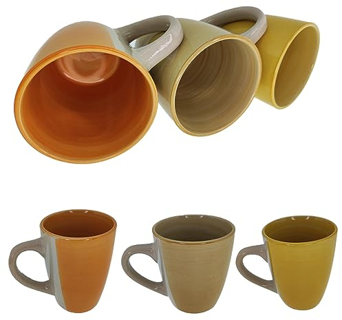 MC-Trend 6er Tassenset Becherset Keramikserie sortiert Ø 9cm Keramik 300 ml große moderne Tassen für Kaffee Tee Milch Heißgetränke Kaltgetränke Zeitlos Geschenk