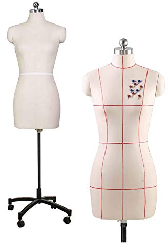Weiblicher Schaufensterpuppen-Torso-Körper zum Nähen von Kleidung, höhenverstellbar, abnehmbare Schneiderpuppe mit Rad (XS)