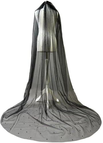 Schwarzer Hochzeitsschleier Kamm Braut Kathedrale Schleier Perle Braut Mesh Schleier Cape Lace Schleier Langer Hochzeitsschleier Haar Kamm Für Bräute