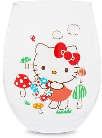 Silver Buffalo Sanrio Hello Kitty - Bicchiere da vino senza stelo con funghi, per cocktail, capacità: 590 ml