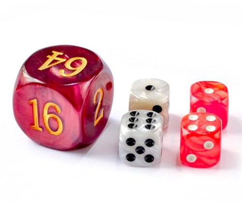 Juego de 5 dados de perlas de backgammon de 30 mm, cubo doble grande de backgammon de 30 mm más 4 dados de 16 mm (rojo/blanco marmolizado)