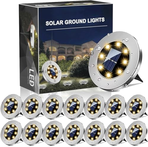 YOXISA Solar Bodenleuchten Aussen 14 Stück, Solarleuchten Solarlampen Gartenleuchten für Außen, IP65 Wasserdicht Solarlicht Garten Licht Bodenleuchten Außen Solar für Rasen Gehweg Patio Garden