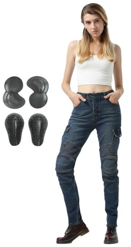 HULG Pantaloni Moto Donna,jeans Da Moto Slim Fit Da Donna Con Protezioni Per Ginocchia E Fianchi, Pantaloni Da Moto Skinny Elastici (Blue,XS)