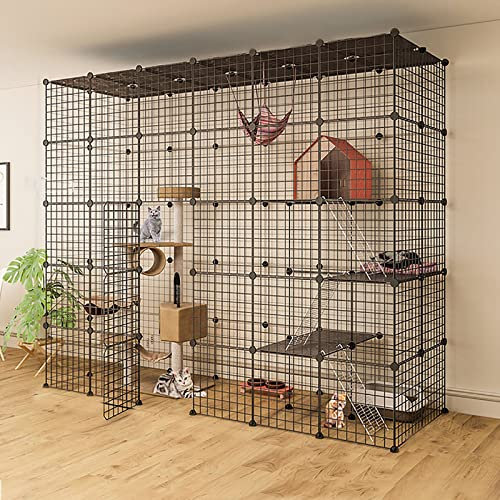 FZZIBQYR Katzenlaufstall, Katzenkäfig, Katzentüren, Gehege und Stufen, Katzenhütte, Metalldrahthütten, Kiste, großer Übungsplatz, ideal für 1–3 Katzen