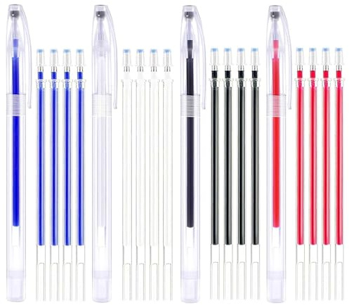Markierungsstifte Stoff 4 Farben Hitze Löschbare Stifte mit 20 Nachfüllungen, Wärmeradierbare Stifte Für Stoff, Stoffmarker Nähen, Stoffmarkierstift Hitze, Für Quilting Nähen, Schneiderei, Stoffe