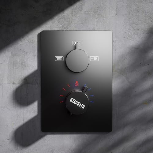 STARBATH Termostato da incasso per 2 funzioni, rubinetto con blocco di sicurezza (SafetyStop) con termostato quadrato a 38°, miscelatore per 2 consumatori
