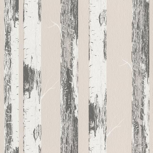 home style Tapete 285406 - Beige Papiertapete mit Birkenstämmen, Birkenwald - 10,05m x 0,53m