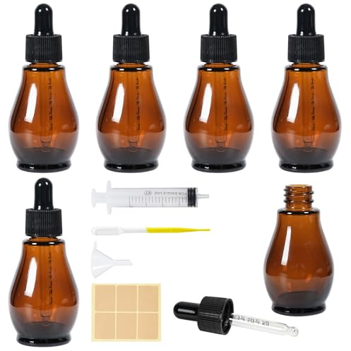 Nadisean 6 st pipettenflasche glasflasche 30 ml, Apotekerflasche Birnenform Braunglasflasche Set med Tropfenpipett, glas Tropfflasche mit Trichter für Ätherische Öl