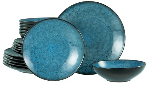 CreaTable, 23959, Serie Capri, 18-teiliges Geschirrset für 6 Personen, Teller Set aus Steinzeug, spülmaschinen- und mikrowellengeeignet, Qualitätsproduktion