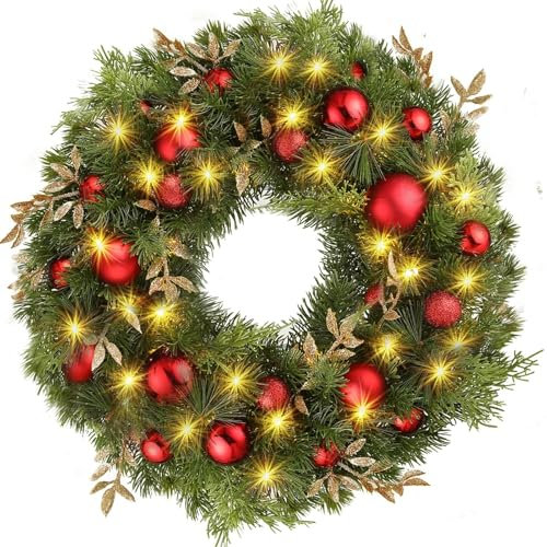 30cm Christmas Wreath, Artificial Door Wreath with Strong Hook, Hanging Christmas Decorations, Indoor Outdoor Decor, for Fireplace, Window, Wall, Living Room, Home Party, Birthday, Wedding Decoration