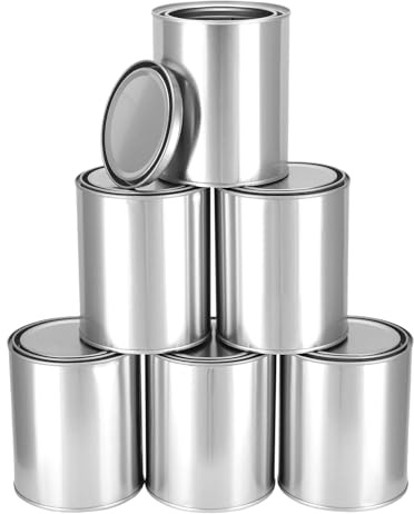 QWORK 6 Pack 1 Quart Metal Paint Cans with Lids - Empty Unlined Tinplate Containers Paint Buckets for Arts & Crafts, DIY Projects