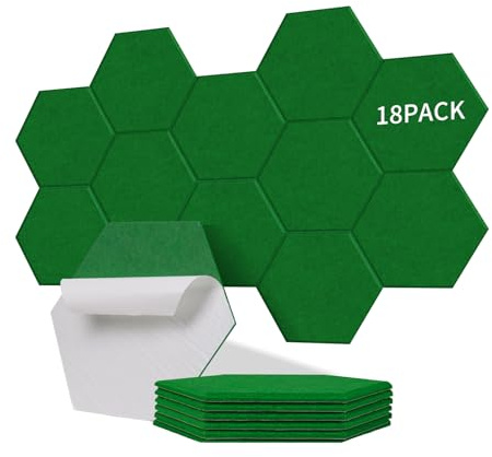 Sonuvia 18 Stück Hexagon Akustikplatten selbstklebend, Abdeckung 1.05㎡, Schallschutz & Schalldämmung für Wände & Türen – 230kg/m³, NRC 0.95, 100% Polyester, Ideal für Schallschutz Wand, Smaragdgrün