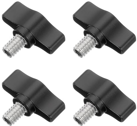 sourcing map 4 Pcs 1/4 - 8.8 Thumb Screw, 304 Stainless Steel Threaded Knurled Thumbscrew Adjustable Tee Wing Screw Grip Knobs Clamping Screws for Kinds of Stand and Machine, Black