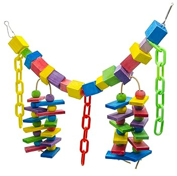 Papageienspielzeug mit Holzbausteinen für Mittelgroße und Große Vögel | Mehrfarbige Blocks, zum Kauen und Beschäftigen, Geeignet für Papageien und Andere Vögel