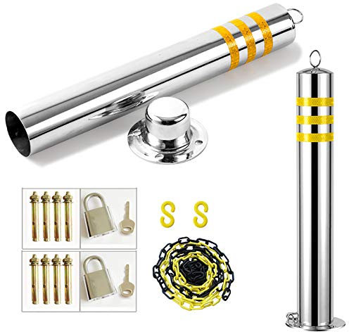 Stainless Steel Barrier Chain Set with Reflective Tape for Driveways 5m Chain and 2 Security Posts Hanging Ring Included
