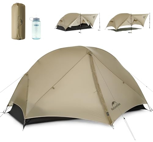 Naturehike Mongar UL-Zelt [2025 Upgrade] 1,5 kg, ultraleichte Zelte, 1/2-Personen-Rucksackzelt, 4 Verwendungsmodi, wasserdicht, Wanderzelte für Camping mit Veranda, einfacher Aufbau (Khaki, 1 Person)