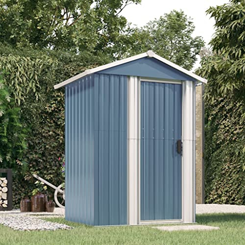 Myheimly Geräteschuppen, Gerätehaus mit Schiebetür, Garten Schuppen für Werkzeuge Poolzubehör Gartengeräte, Gartenhaus,126x97,5x177cm Verzinkter Stahl Grau,Stil A