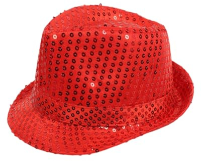 FDCGAS Chapeau à Paillettes,Chapeau de Fête à Paillettes,Chapeau de Clown pour Adulte,unisexe Accessoires de Costume à Paillettes Disco,fête à thème Carnaval Chapeaux de déguisement pour Fête(Rouge)