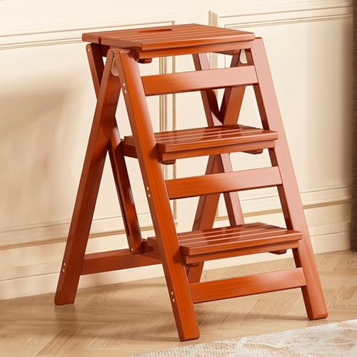 Library Step Stool, Foldable Wooden Step Stools, Portable Anti-Slip Ladder, Kitchen Step Stool, High Stool for Cafe, Wardrobe, Curtain, Bed Stairs, 3/4 Step Optional