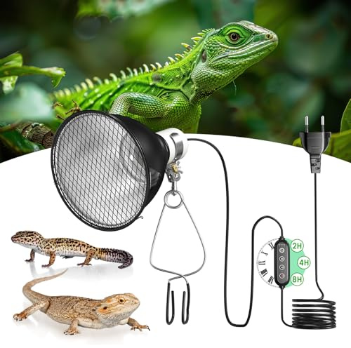 GlowUp Lampe Chauffante Dôme Réflecteur avec Variateur et Minuterie, 100W E27 Lampe Chauffante Terrarium Support de Lampe à Réflecteur 5.5 Pouces pour Ampoule UVA UVB, Infrarouge(Sans ampoule)
