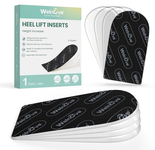 Taloneras Fascitis Plantar - Welnove Taloneras Silicona - Espaciadores de gel para aliviar el dolor de talón, espolones calcáneos（Black，4 Layers: L）