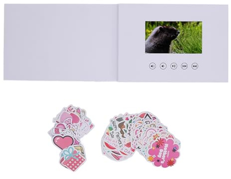 Luocute 5 Inch LCD Screen 720P HD Video Brochure with White Cover and Two Sticker Packs, Personalized for Weddings, Events, and Heartfelt Messages, Ideal for Various Settings.