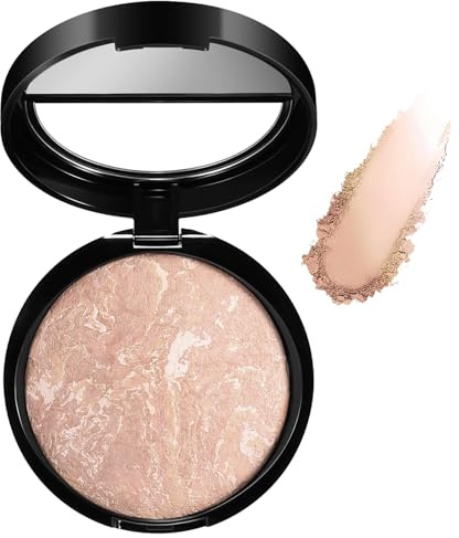 Foundation For Mature Skin, Baked Foundation Brighten Color Correcting, Shimmer Brick Pressed Bronzer, Buildable Light to Medium Illuminating Powder, Lasting Oil-control Full Coverage (Light Beige)1