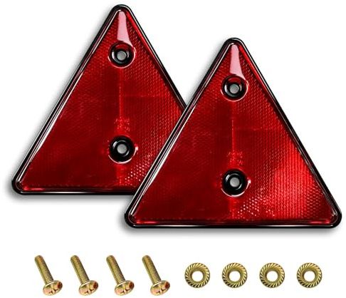 KOVSGQ Anhänger Reflektoren Dreieck Rückstrahler Katzenaugen Reflektoren Rot 2Stk 70mm Mit Schrauben für Anhänger KFZ PKW Traktor LKW Wohnwagen Wohnmobile Anschraubbar (16 x 14 cm)