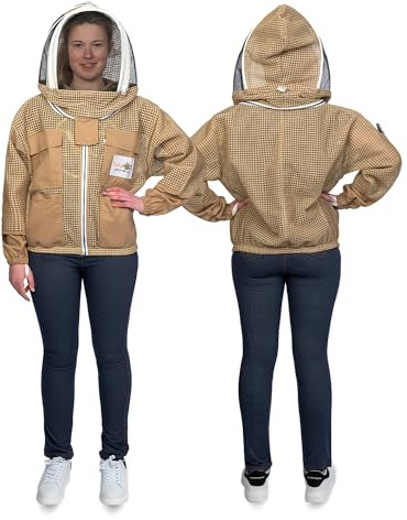 SAFTA Bee Pro 3 Layer Ventilated Beekeeping Jacket, Beekeeper Jacket For Professional Beekeepers, with Fencing Beekeeping Veil, Comfortable, Stingproof Jacket. (Brown, XXX-Large)