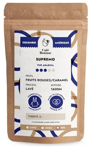 Café Bonnac – Café En Grain Colombie Supremo 1kg | 100% Arabica Rond Et Harmonieux | Notes De Chocolat Au Lait, Fruits Jaunes Et Noisette | Torréfaction Artisanale | Idéal Machine À Café Grain