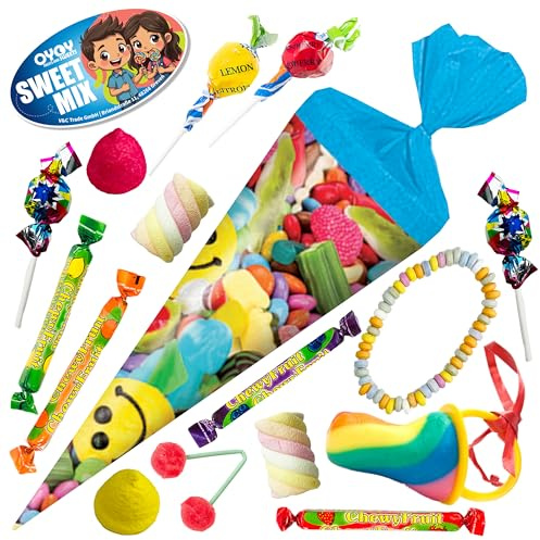 OYOY 22cm Schultüte gefüllt mit Süßigkeiten Mix I Smileys und Bonbons I Geschenke zur Einschulung I Geschenk Ausbildungsbeginn I Zuckertüte Studienbeginn