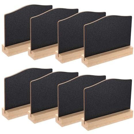 8 st raderbar miniskiffer, minibordsskiffer, liten svart tavla, mini svarta tavlor med träställ, anslagstavlor, staffli med skifferetikett för buffé, fest, bröllop (10 x 7,5 cm)