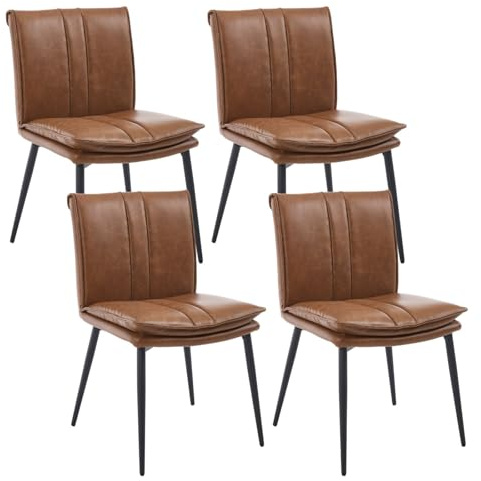 chairus Esszimmerstühle 4er Set PU Leder Küchenstühle, Gepolsterte Akzentstühle mit Metallbeine, Polsterstühle für Küche Esszimmer Wohnzimmer, Braun