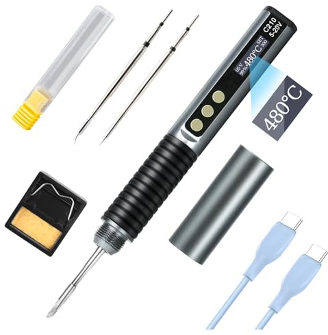 diymore Akku Lötkolben Set, USB Kabelloses Lötkolben Set, Temperatur 150 ℃-480℃, 3 Lötspitzen lötkolben Akku, DC 20V 70W Schnelles Aufheizen in 2–5 Sekunden Soldering Iron für Reparatur des Schweißens
