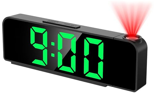 Tisaika Projection Alarm Clock Bedside 7.9'' LED Alarm Clocks with 180° Rotatable Projector Adjustable Brightness Temperature Date Snooze Night Mode Time Memory USB Clocks for Bedroom Home Office