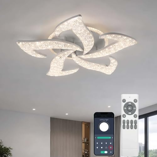 Diossad Moderne Energy Saving LED Deckenlampe Wohnzimmer 6556LM 65W,mit Fernbedienung Deckenleuchte,Blütenblatt Design Lampen für Wohnzimmerlampe Küche Schlafzimmer Esszimmer