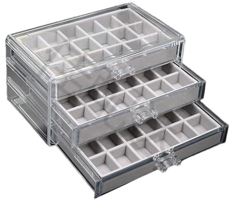 Canigegui Edelstein Vitrine 54 Fächer,15 * 23**10 Cm, 3 Schubladen Rock Sammelbox, Setzkasten Für Mineralien, Transparente Acryl Stein Sammelbox,Für Kinder Aufbewahrungsbox Crystal Organizer