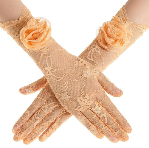 BABEYOND Spitze Handschuhe Damen Florale Opernhandschuhe | spitzenstoff, weich, leicht, atmungsaktiv, vintage-design, ideal für hochzeiten, partys, vintage-bälle & anlässe