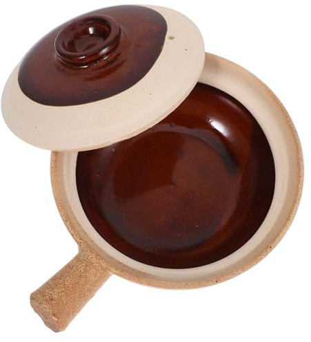 TOYANDONA Olla de Barro Cerámica 19x7 Cm con Tapa para Cocción Tradicional de Arroz, Cazuela Pequeña para Comida para Llevar y Guisos, Resistente a Altas Temperaturas, Adecuado para Uso