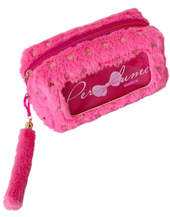 Oxxggkao Estuche para bolígrafo, diseño de lazo con cremalleras, tela de felpa y compartimento espacioso para la escuela y estuche de peluche con lazo, rosa roja, Mass Beauty