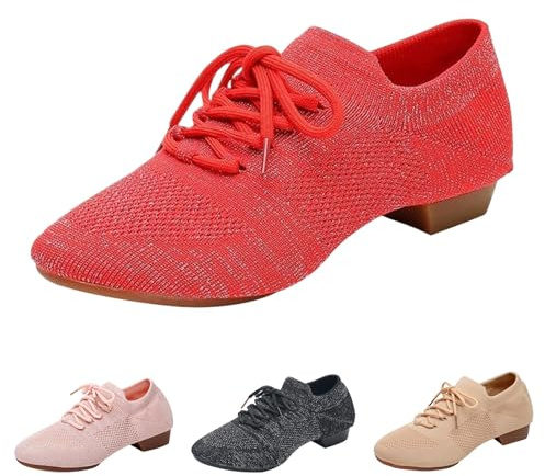 Balettskor för kvinnor – sommarskor för damer, eleganta, andningsbara fritidsskor, moderiktiga joggingskor, bekväma sportskor, lätta sneakers, tjocka sulor, dansskor för komfort hela dagen, röd, 42 EU