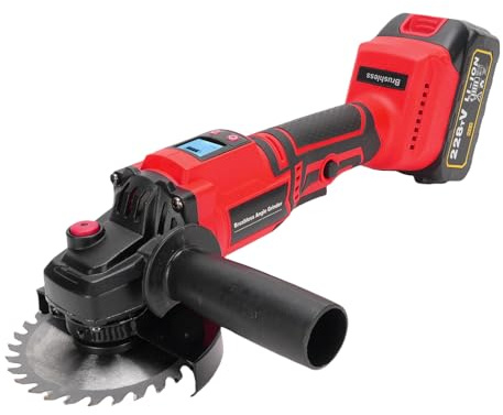 Irfora Kit de Amoladora Angular Inalámbrica sin Escobillas con Pantalla Digital, Cortador de 12000 RPM para Pulir, Esmerilar y Cortar Amoladora (2 Paquetes baterías Enchufe Europeo 100 a 240 V.)