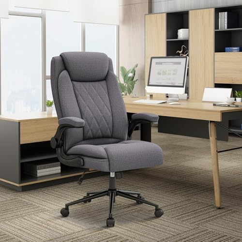 Youhauchair Bürostuhl Ergonomisch, Schreibtischstuhl mit Hoher Rückenlehne und Höhenverstellbar, Drehstuhl mit Kopfstütze Bequem, Chefsessel für Büro, Grau
