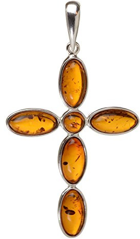 HolidayGiftShops Amber Jewelry for Women - Sterling Silver and Baltic Amber Cross Pendant Necklace, Includes 18 Inches 925 Sterling Silver Chain, Made in Poland