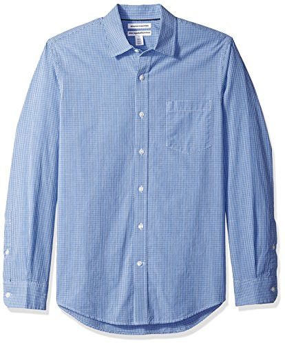 Amazon Essentials mäns Slim-Fit långärmad poplin-skjorta, blå gingham, XX-Large